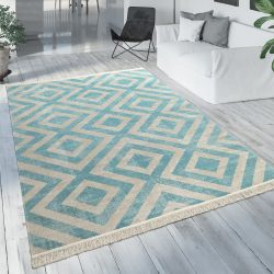 Paco Home Teppich »Poco 821«, rechteckig, 7 mm Höhe, Kurzflor, Rauten Design, mit Fransen, In- und Outdoor geeignet, ideal im Wohnzimmer & Schlafzimmer