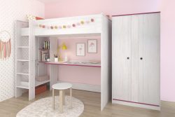 Parisot Jugendzimmer-Set »Smoozy«, (Set, 2 tlg., Hochbett mit integr. Schreibtisch und Kleiderschrank)