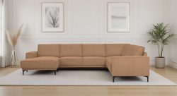 PLACES OF STYLE Wohnlandschaft »XXL Sofa Oland, Struktur, Flachgewebe, Luxus-Microfaser, Boucle« U-Form, 342 cm, Wellenunterfederung, Skandi-Design, Metallfüsse