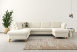 Home affaire Wohnlandschaft »Trelleborg«, Federkern-Polsterung, wahlweise mit Bettfunktion und Stauraum, Kopfstützen optional