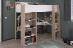 Parisot Hochbett »Shelter 11«, (1 St.), integrierter Schreibtisch, Leiter, Regal, Kleiderstange, Ablagen