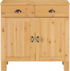 Home affaire Unterschrank »Oslo«, 85 cm breit, 38 cm tief, als Sideboard nutzbar, 2 Türen, 2 Schubkästen, aus massiver Kiefer, Metallgriffe, Landhaus-Optik