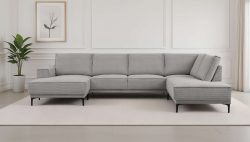 PLACES OF STYLE Wohnlandschaft »XXL Sofa Oland, Struktur, Flachgewebe, Luxus-Microfaser, Boucle« U-Form, 345 cm, Wellenunterfederung, Skandi-Design, Metallfüsse