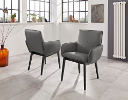 Premium collection by Home affaire Armlehnstuhl »Model 6«, (Set), 2 St., Leder, Bezug in Microfaser oder Leder und das Gestell ist Buche Massivholz in schwarz lackiert