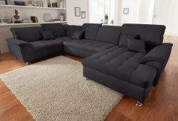DOMO collection Wohnlandschaft »Franzi optional mit Bettfunktion, Bettkasten & Kopfteilverstellung«, XXL-Sofa, U-Form, belastbar bis 140kg/Sitz, graphite, Breite: 352cm