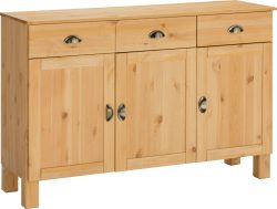 Home affaire Unterschrank »Oslo«, 125 cm breit, 38 cm tief, als Sideboard nutzbar, 3 Türen, 2 Schubkästen, aus massiver Kiefer, Metallgriffe, Landhaus-Optik
