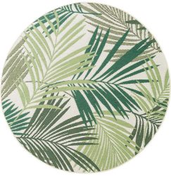 Paco Home Teppich »Ostende 534«, rund, 2 mm Höhe, Flachgewebe, Motiv Palmenblätter, In- und Outdoor geeignet, Wohnzimmer