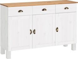 Home affaire Unterschrank »Oslo«, 125 cm breit, 38 cm tief, als Sideboard nutzbar, 3 Türen, 2 Schubkästen, aus massiver Kiefer, Metallgriffe, Landhaus-Optik