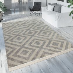 Paco Home Teppich »Poco 821«, rechteckig, 7 mm Höhe, Kurzflor, Rauten Design, mit Fransen, In- und Outdoor geeignet, ideal im Wohnzimmer & Schlafzimmer