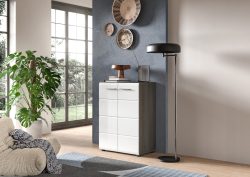 INOSIGN Kommode »Rumba, Breite 60cm, in Rauchsilberfarben Nachbildung/ Weiss Hochglanz«, Kommode, Sideboard, Schrank