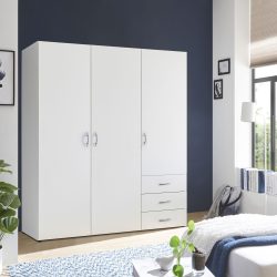 Ti'me Kleiderschrank in weiss , Harry , Kunststoff , 3 Fächer , 3 Schubladen , 150x176x51.3 cm , Melamin,Melamin,glänzend,Nachbildung,Nachbildung , 002522039502
