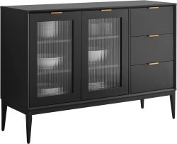 Leonique Sideboard »Lavisha« FSC-zertifiziertes Holz kombiniert Melamin, verchromten Metallgriffen