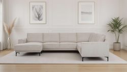 PLACES OF STYLE Wohnlandschaft »XXL Sofa Oland, Struktur, Flachgewebe, Luxus-Microfaser, Boucle« U-Form, 342 cm, Wellenunterfederung, Skandi-Design, Metallfüsse