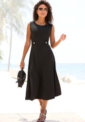 LASCANA Midikleid, mit dekorativen Riegeln und goldfarbenenen Zierknöpfen, bügelfrei