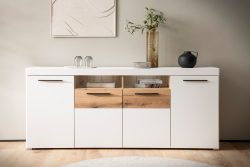 INOSIGN Sideboard »Salerno, moderner Schrank, Highboard in Weiss mit Eiche Evoke Dekor«, Metallgriffe, ausreichend Stauraum, vielseitig einsetzbar, 205cm breit