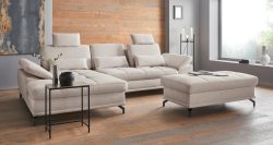 Places of Style Ecksofa »Costello«, incl. Sitztiefenverstellung und Armlehnfunktion, Federkern, wahlweise mit Bettfunktion und Bettkasten, incl. 3 Nierenkissen