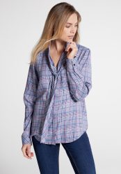 ETERNA LANGARM BLUSE MODERN CLASSIC TENCEL PINK/WEISS/LILA KARIERT