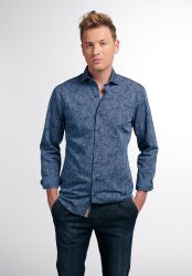 ETERNA LANGARM HEMD SLIM FIT UPCYCLING SHIRT FAKE DENIM JEANS GRAU