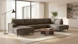 Places of Style Wohnlandschaft »XXL Sofa Oland, Struktur, Flachgewebe, Luxus-Microfaser, Boucle«, U-Form, 345 cm, Wellenunterfederung, Skandi-Design, Metallfüsse