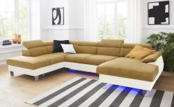 COTTA Wohnlandschaft »Komaris«, inklusive Kopfteilverstellung, wahlweise mit Bettfunktion und RGB-LED-Beleuchtung, moderner chromfarbener Fuss