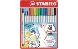 STABILO - Fasermaler mit Pinselspitze Pen 68 brush - 15er Etui Metall