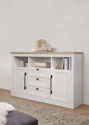 GOODproduct Sideboard »Ismund« aus MDF, mit Holz-Zierleiste, schwarzen Metallgriffen, Höhe 95 cm
