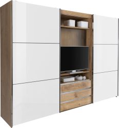 Fresh To Go Schwebetürenschrank mit drehbaren TV-Element, Aussentüren mit Glas