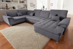 DOMO collection Wohnlandschaft »Franzi optional mit Bettfunktion, Bettkasten & Kopfteilverstellung«, XXL-Sofa, U-Form, belastbar bis 140kg/Sitz, dunkelgrau, Breite: 352cm