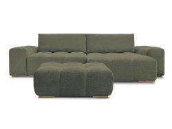 Ecksofa mit Hocker BOBOCHIC ANAKIN Boucle-Stoff grün