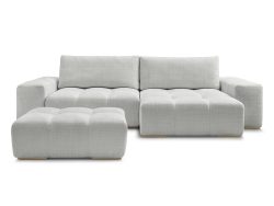 Ecksofa mit Hocker BOBOCHIC ANAKIN Stoff mit Textur hellgrau