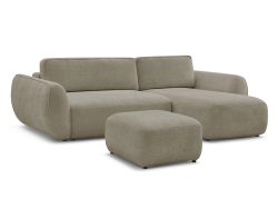 Ecksofa mit Hocker BOBOCHIC DENISE Stoff mit Textur taupe