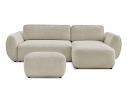 Ecksofa mit Hocker BOBOCHIC DENISE Stoff mit Textur beige