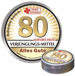 Humor Apotheke, Pfefferminzbonbons zum Geburtstag 80