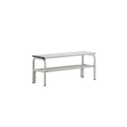 Umkleidebank aus Edelstahl, HxT 450 x 350 mm L 1015 mm, mit Schuhrost, ohne Hakenleiste