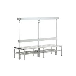 Umkleidebank aus Edelstahl, HxT 1650 x 725 mm L 2000 mm, mit Schuhrost, Hakenleiste mit 12 Haken