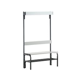 Umkleidebank aus Stahl, HxT 1650 x 375 mm L 1015 mm, mit Schuhrost, Hakenleiste mit 3 Haken