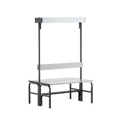 Umkleidebank aus Stahl, HxT 1650 x 725 mm L 1015 mm, ohne Schuhrost, Hakenleiste mit 6 Haken