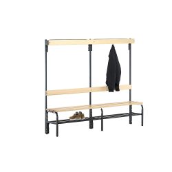 Garderobenbank mit Hakenleisten einseitig, 6 Haken, 2000 mm mit Schuhrost