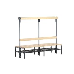 Garderobenbank mit Hakenleisten beidseitig, 8 Haken 1500 mm mit Schuhrost