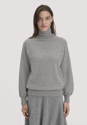 hessnatur Damen Rollkragen Pullover Relaxed BETTER RECYCLING aus Cashmere - grau GrösseS