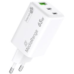 MediaRange Quick Charge Schnellladeadapter 65 W, Eurostecker, 2x USB-C und 1x USB-A, weiss