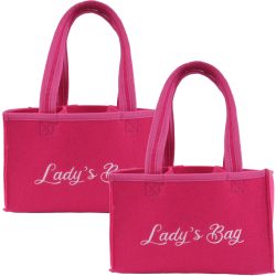 2er-Set Flaschentasche mit Lady's Bag-Stickerei, für 6 Flaschen, pink