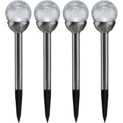 4er-Set Solar-Gartenlampe mit Crackle-Effekt-Kugel & Erdspiess, weiss & bunt