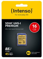 Intenso Premium SDHC-Speicherkarte 16 GB, UHS-I, Class 10 / U1
