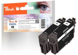Peach Doppelpack Tintenpatronen schwarz kompatibel zu Epson T02W1, No. 502XL bk