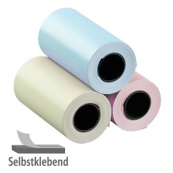 3er-Set selbstklebende Etiketten-Rollen, 80 mm Breite, je 3,5 m, bunt / Thermorollen