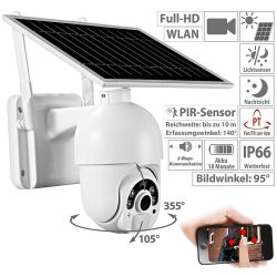 Pan-Tilt-Ã?berwachungskamera mit Full HD, WLAN, Akku, Solarpanel, IP66 / Ã?berwachungskamera
