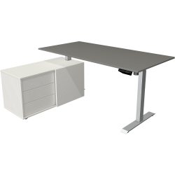 Kerkmann Move 1 L-Förmig Elektronisch Höhenverstellbarer Sitz-Stehschreibtisch Melamin, Stahl Graphit, Silber 1650 x 1350 x 1230 mm