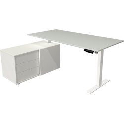 Kerkmann Move 1 L-Förmig Elektronisch Höhenverstellbarer Sitz-Stehschreibtisch Melamin, Stahl Hellgrau, Weiss 1650 x 1350 x 1230 mm