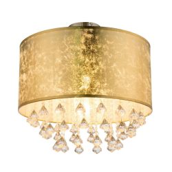 Globo, GLOBO AMY Deckenleuchte nickel matt, Textil Blattgold, Acrylkristalle klar, D:400, H:3